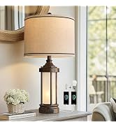 G-SAFAVA 25'' Table Lamp for Living Room Bedroom Farmhouse Metal Lamps with 2 USB Ports, Built-in...