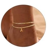 CAROVO Ankle Bracelets for Women, 14K Gold Plated Anklets Letter A To Z Waterproof Layered Anklet...