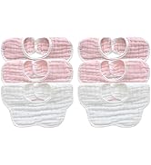 MUKIN Baby Drooling Towel, Snap Bibs, Muslin Bibs, 6 Pack, Adjustable, Soft Cotton