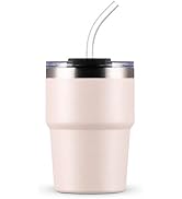 16oz Iced Coffee Cup With Lids, Water Bottle With Straw, Double Layer Vacuum Stainless Steel Insu...