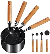 GuDoQi Measuring Cups and Spoons Set of 8, Wood Handle with Metric and US Measurements, Premium S...