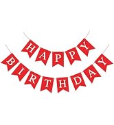 Eaezerav Red Happy Birthday Banner Bunting Sign, Garland Tea Party Decorations, Christmas Thanksg...