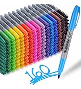 TOMPEN Permanent Markers,Fine Tip,160 Pack Bulk,16 Assorted Multicolor Colors,Waterproof Permanen...