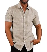 COOFANDY Men's Casual Button Down Shirts Short Sleeve Linen Shirts Summer Beach Dress Shirt