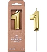 PHD CAKE 2.76 Inch Diamond Gold 1 Number Birthday Candles, Gold Number Candles, Cake Number Candl...