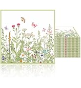 60 Pcs Wildflower Napkins 6.5 x 6.5 Inches, Floral Paper Napkins Disposable Flower Cocktail Napki...
