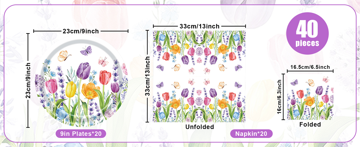 Spring Tulip Floral paper plates and napkins