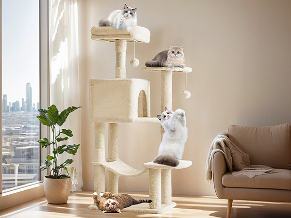 Sweetcrispy 44 inch Cat Tree with Condo, Scratching Posts, Platform, Hammock