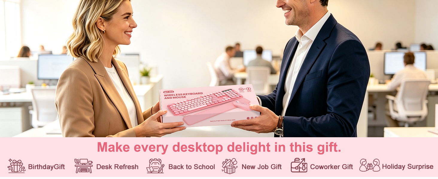 Pink Wireless Keyboard and Mouse Combo