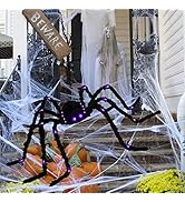 CCINEE Halloween 4.1ft Light up Black Spider, LED Giant Hairy Fake Tarantula Props with Purple Li...