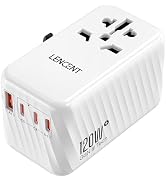 LENCENT International Travel Adapter, 120W GaN Universal Fast Charger with 3 PD3.0 Type C+1 QC US...