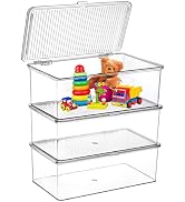 ZENFUN Set of 3 Small Stackable Storage Bins with Hinged Lid, Acrylic Organizer Box, Clear Makeup...