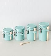 Canister Sets For The Kitchen (4 Piece) Turquoise, High Gloss Ceramic | By Home Basics | Decorati...