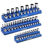 MIXPOWER 3 Pieces Magnetic Socket Organizers, total 75 Slot, 1/4", 3/8" and 1/2" Drive, Magnetic ...