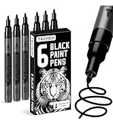 TECADA Black Paint Pens Acrylic Markers - 6 Pack Permanent Markers, 0.7mm Extra Fine Tip Quick-dr...