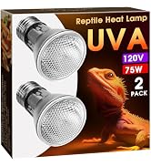 Briignite Reptile Heat Bulb 2 Pack, 75W UVA Reptile Light Bulbs, Dimmable Heat Lamp Bulbs Basking...