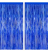 2 PCS Tinsel Backdrop, 3.28 FT x 7.05 FT Dark Blue Backdrop Curtains, Metallic Passover Fringe Cu...