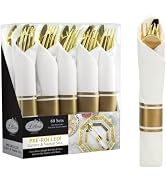 240 Pieces Pre Rolled Cutlery And Napkins Set with Heavy Duty Full Size Polished Gold Cutlery, 60...