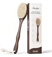 Sndyi Back Scrubber with Natural Horsehair Bristles, 14'' Ebony Long Handle | Wooden Back Scrubbe...
