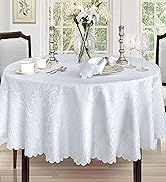 Newbridge Portofino Scalloped Damask Fabric Tablecloth, Wrinkle and Stain Resistant Fine Dining a...