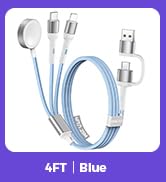 Blue Travel Essentials for Apple Watch Charger,Multi Charging Cable for iPhone 17,iWatch Charger ...