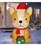 Juegoal Christmas Inflatables Outdoor Decorations, 5FT Inflatable Xmas Bulldog, Lighted Blow Up S...
