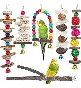 Bird Perch Bird Toys Parakeet Toys,6 Pack Bird Cage Accessories Wooden Chew Toys Perch Stand for ...