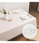 Poposa Rectangular Tablecloth Linen Texture Waterproof and Stain-Resistant Tablecloth, Kitchen Di...