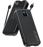 Portable Charger, 12000mAh 22.5W Fast Charging Power Bank with Built-in Cables & Wall Plug, Trave...