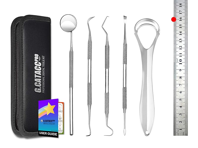 G.CATACC stainless steel dental tools with tooth cleaner plaque remover, metal dental pick