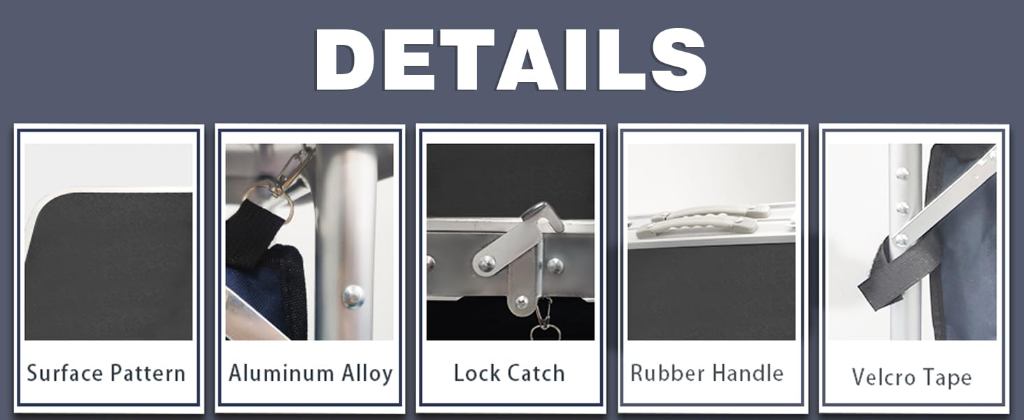 DETAILS: Surface Pattern / Aluminum Alloy / Lock Catch / Rubber Handle / Velcro Tape