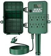 BN-LINK Outdoor Power Stake, 7-Day Programmable Digital Timer, 6 Outlets, 6FT Extension Cord, Wat...