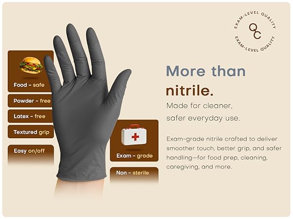Exam-grade nitrile deliver smoother touch better grip safer handling food prep cleaning caregiving