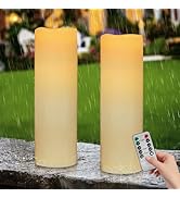 14" x 4" Large Outdoor Candles with Remote: Battery Operated LED Flameless Candles with Timer - R...