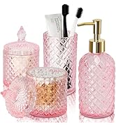 RYTOXILO Pink Bathroom Accessories Set, 4 Pack Pink Bathroom Decor Accessory Sets Complete, Diamo...