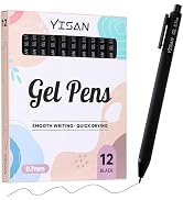 YISAN Black Gel Pens 12 Pack,Black Ink Pens Bullet Tip 0.7 mm,Journal Pens Fast Dry,Retractable,S...