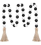 Meplait Wood Bead Garland - 39in Farmhouse Beads with Tassels for Tiered Tray Decor - Black & White