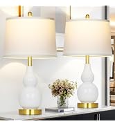 25" Ceramic Table Lamps Set of 2, Modern Double Gourd Ceramic Table Lamp for Living Room, White R...
