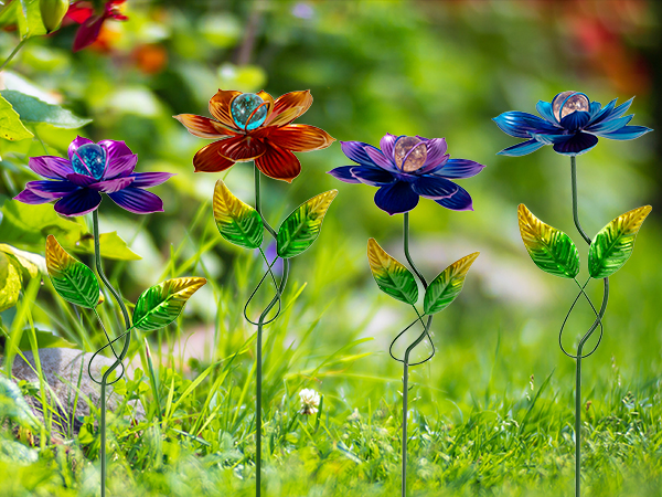 Metal Flowers Garden Stakes