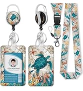 Piefly Lanyards for Id Badges, Badge Holder with Retractable Reel Clip, Sea Turtle Cute Card Name...