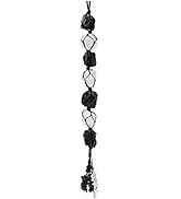 Runyangshi Natural Crystal Black Tourmaline&Clear Quartz Rough Stone Hanging Ornament with Chip S...