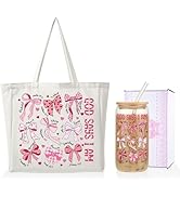 MRYAWXBK Tote Bag for Women, Canvas Tote Bag & 16 oz Iced Coffee Glass Cup Set, Mother's Day Chri...