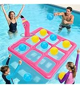 MADHOLLY 2 in 1 Pool Games Set for 2-10 Players - Inflatable Tic-Tac-Toe & Flamingo Ring Toss wit...