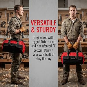 Wide Mouth Tool Bag, Collapsible Tool Tote with Waterproof Coating