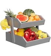 Hellojin Bamboo 2 Tier Fruit Basket For Counter, Large Capacity Fruit Storage Countertop, Fruit H...