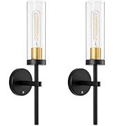 Shenmoyl Battery Operated Wall Sconces Set of 2, Black & Gold Rechargeable Wall Lighting Fixtures...
