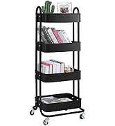 4-Tier Metal Mesh Utility Rolling Cart Storage Organizer Shelf Rack with Lockable Wheels for Livi...