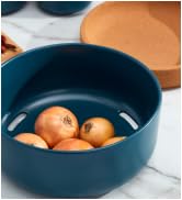 Ceramic and Cork Large Breathable Produce Bowl with Lid to Naturally Extend Produce Freshness, Na...
