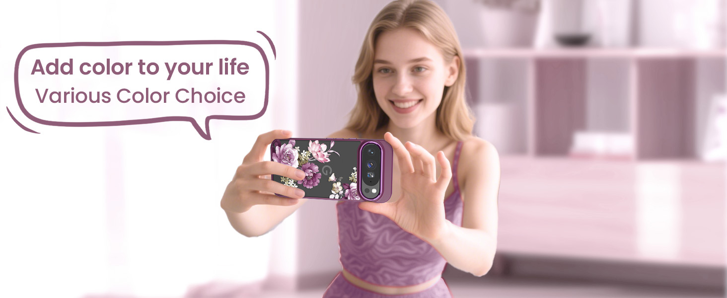 google pixel 10 pro xl case, Crystal Clear Flower Pattern,Purple