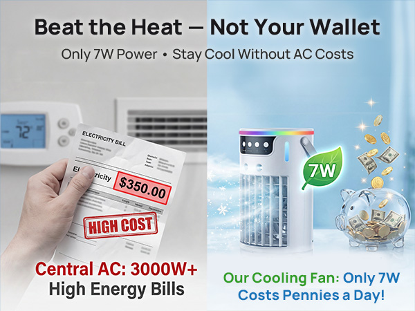 7W energy-efficient personal air coolers provides instant chill without the high AC bill